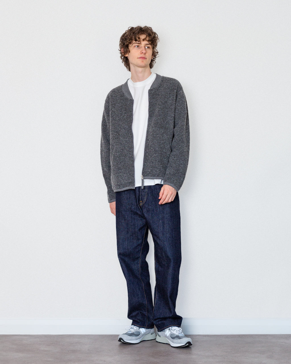 Wool Fleece Zip Bomber - Grey Marl