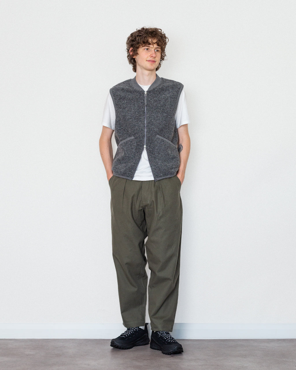 Pleated Track Pant - Olive Brushed Moleskin