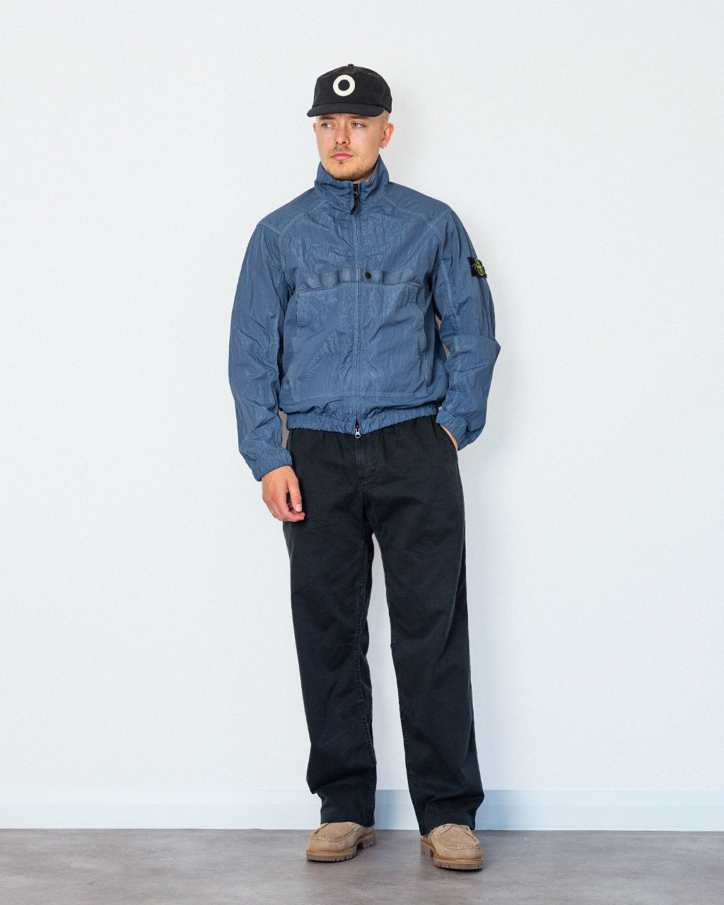 Warp Rib Nylon-TC Hi Collar Jacket - Slate Blue V002E