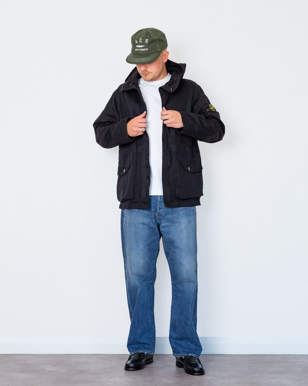 Cotton Linen Drill Short Parka - Black V0029