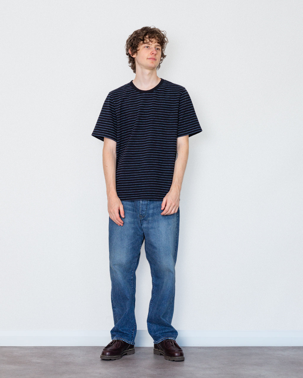 S/S Textured Stripe Tee - Black/Soft Blue