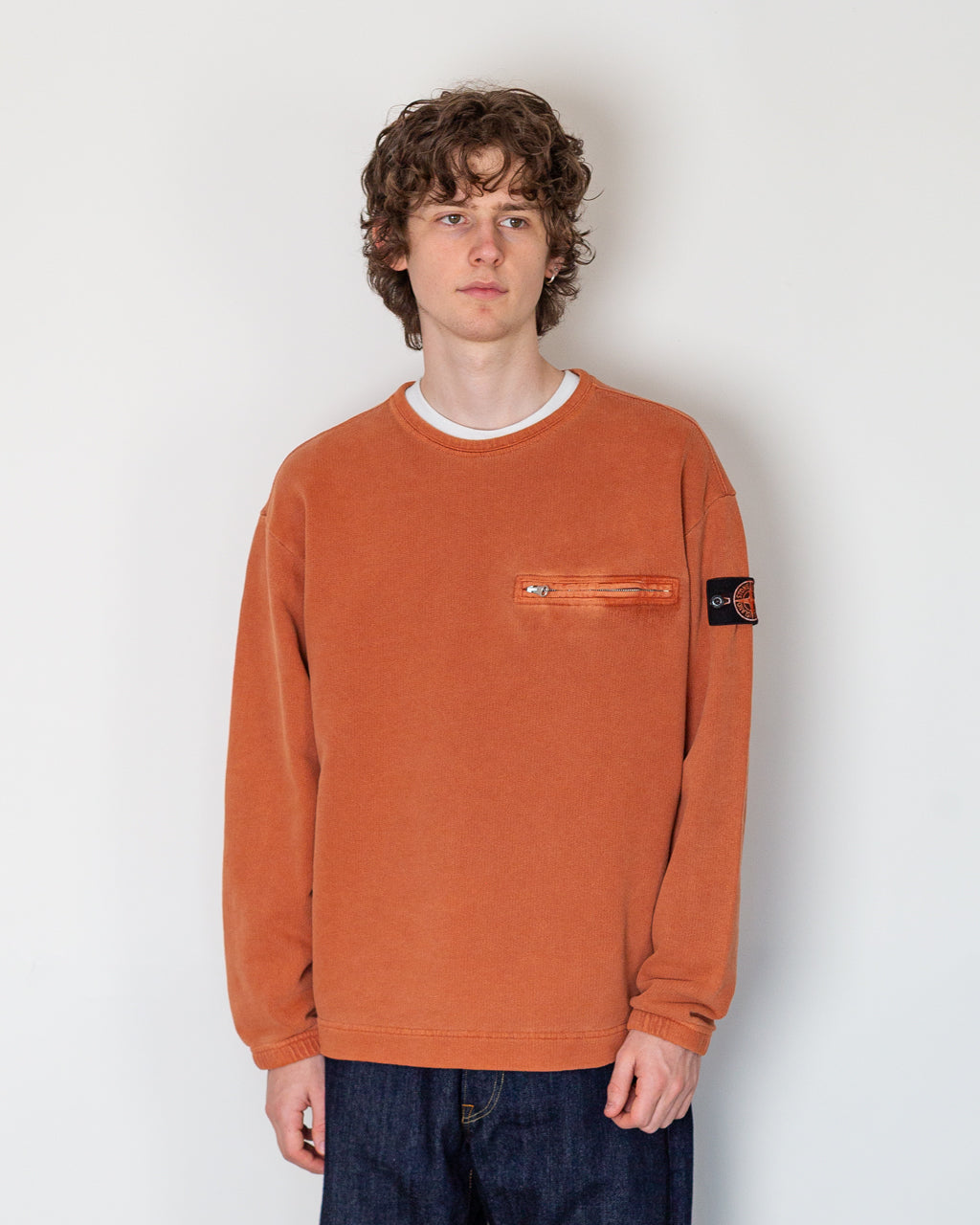 Mineral Dyed Cotton Zip Sweatshirt - Brick Red V0015