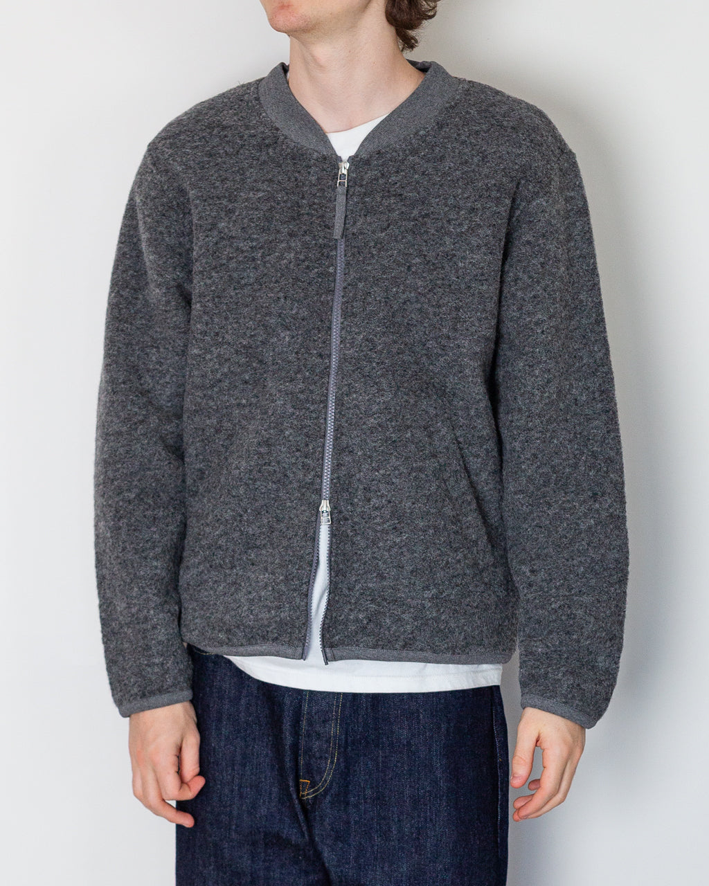 Wool Fleece Zip Bomber - Grey Marl