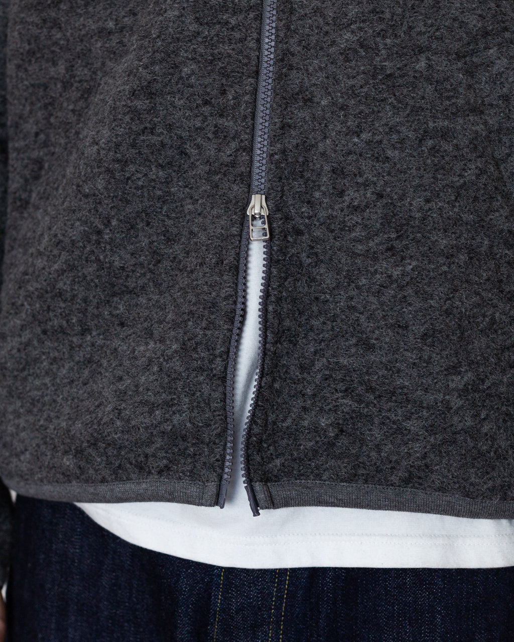 Wool Fleece Zip Bomber - Grey Marl