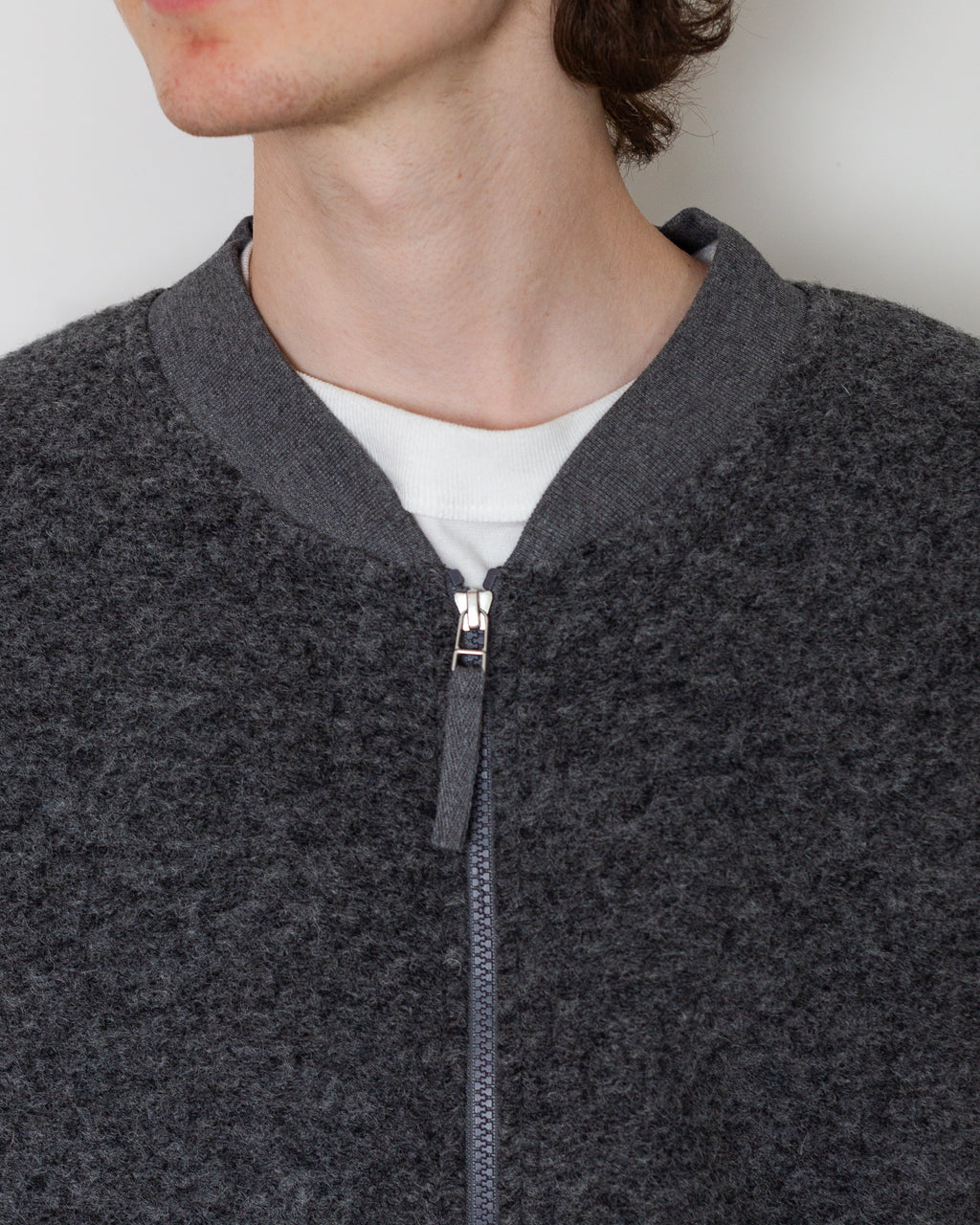 Wool Fleece Zip Bomber - Grey Marl