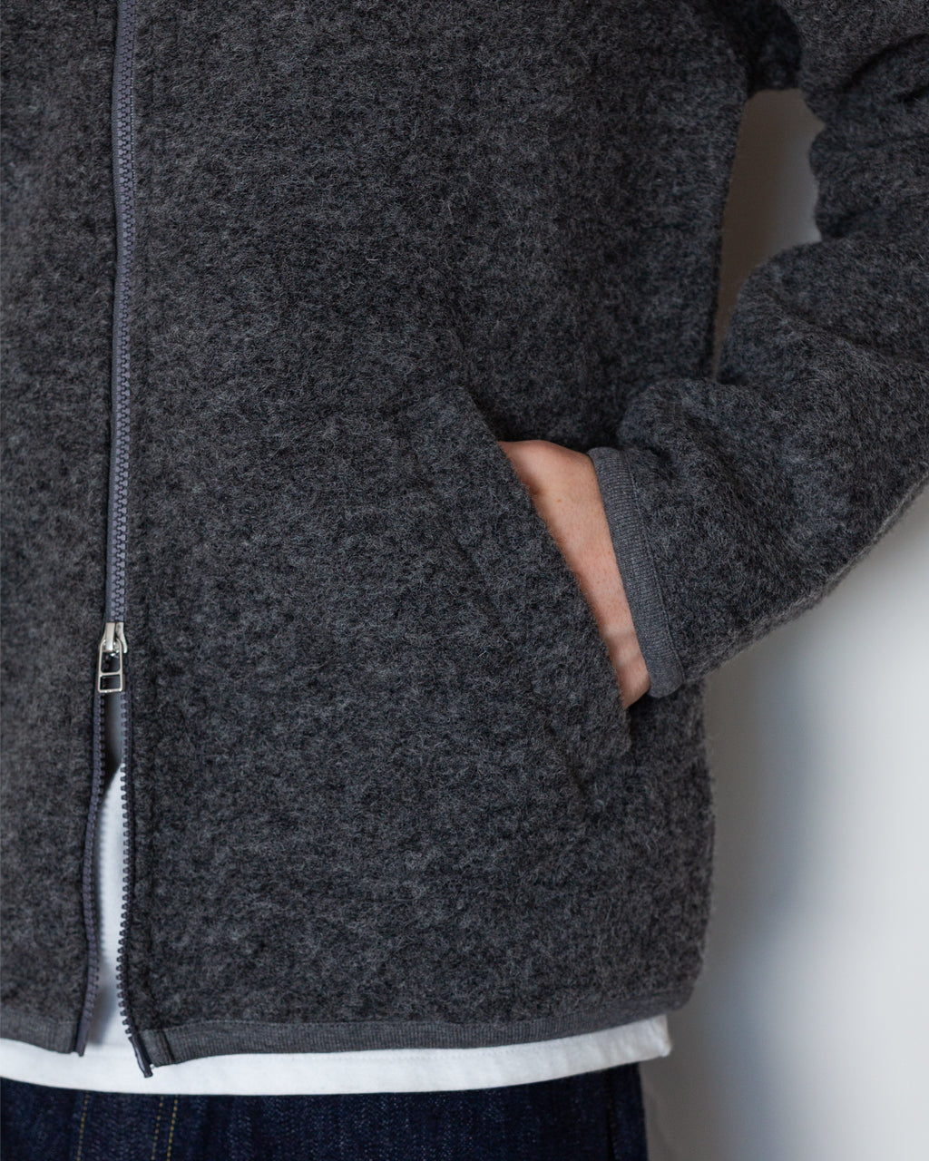 Wool Fleece Zip Bomber - Grey Marl