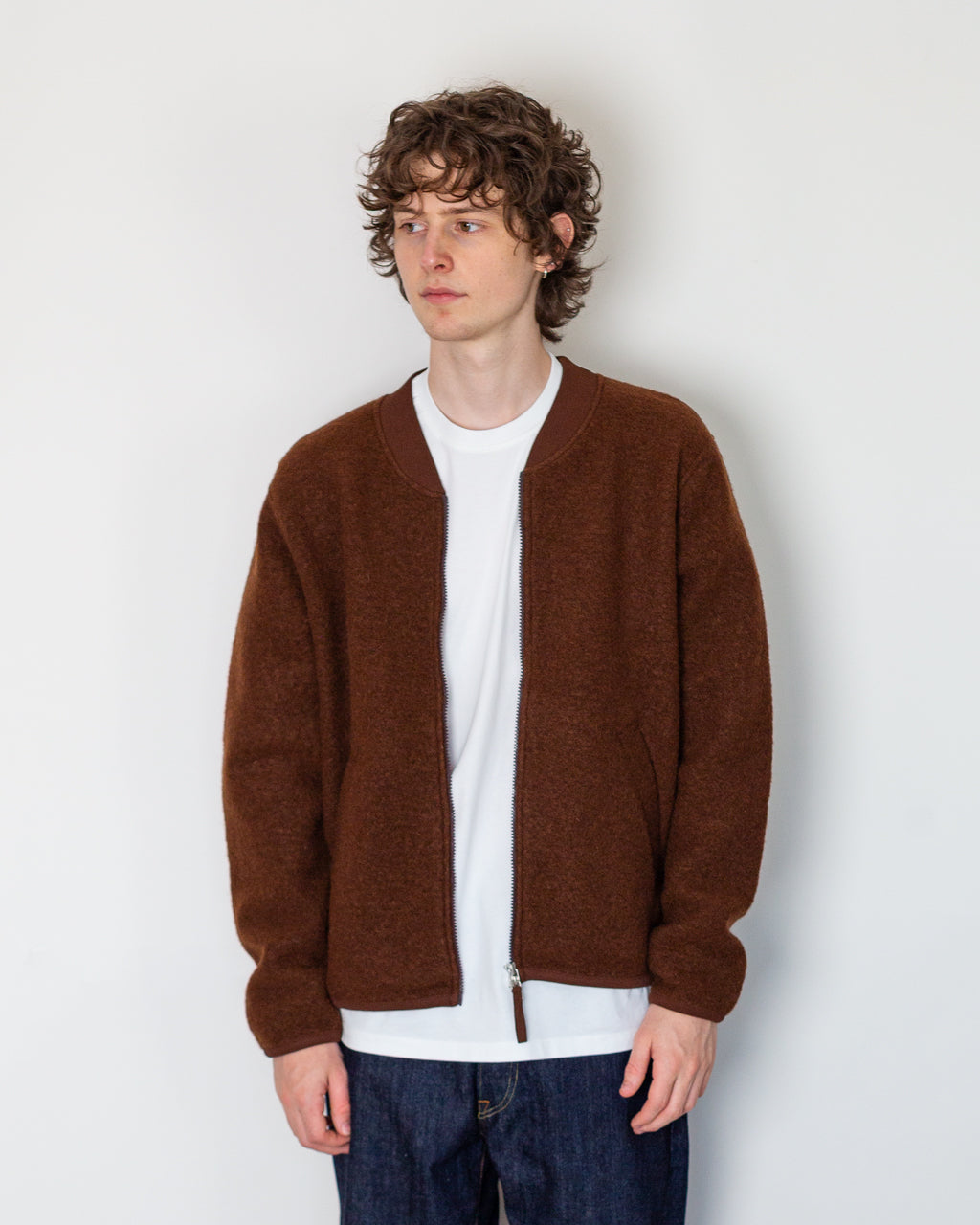 Wool Fleece Zip Bomber - Cacao