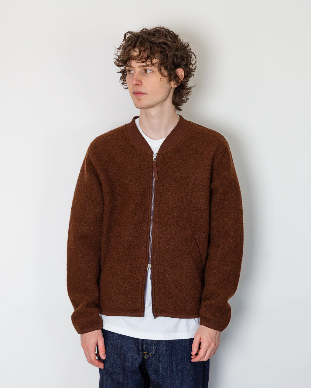 Wool Fleece Zip Bomber - Cacao