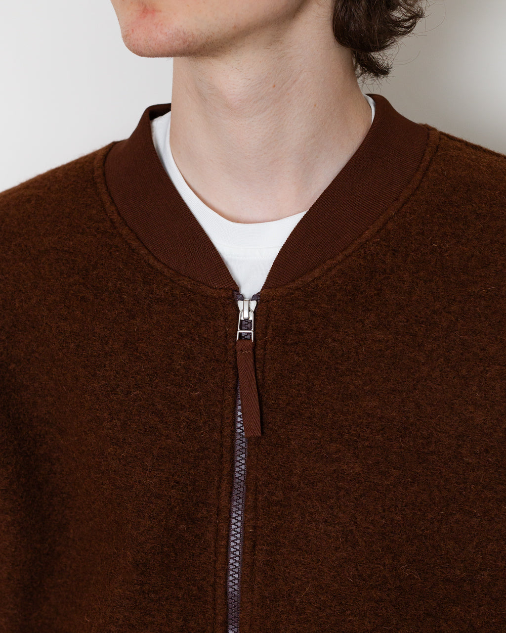 Wool Fleece Zip Bomber - Cacao