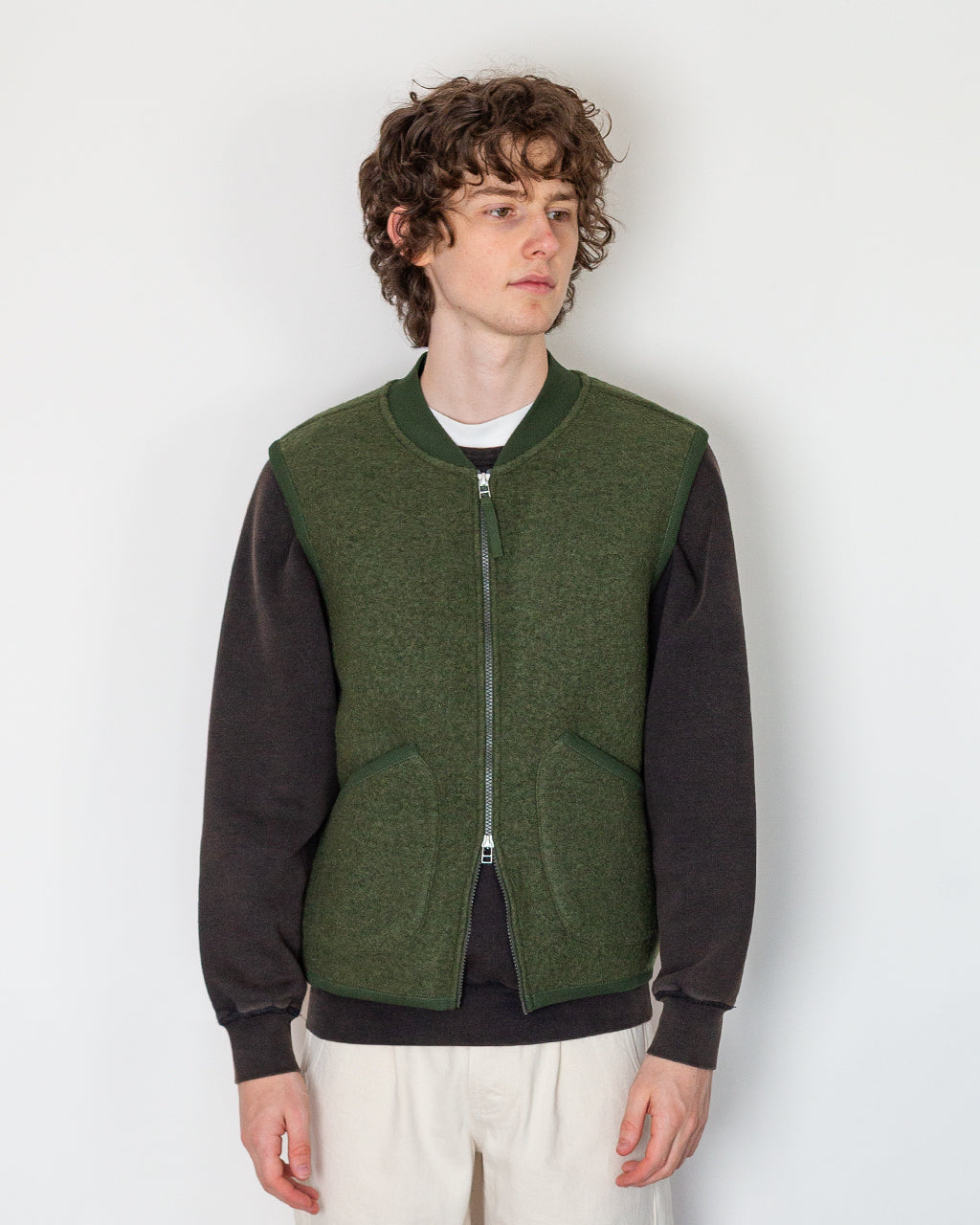 Wool Fleece Waistcoat - Olive