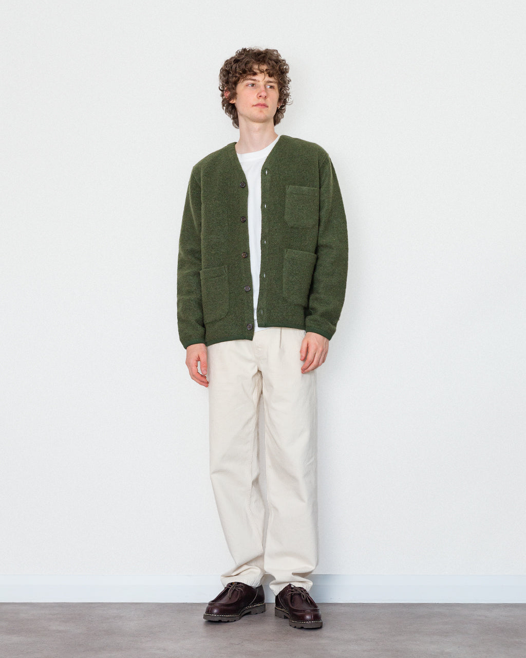 Wool Fleece Cardigan - Olive