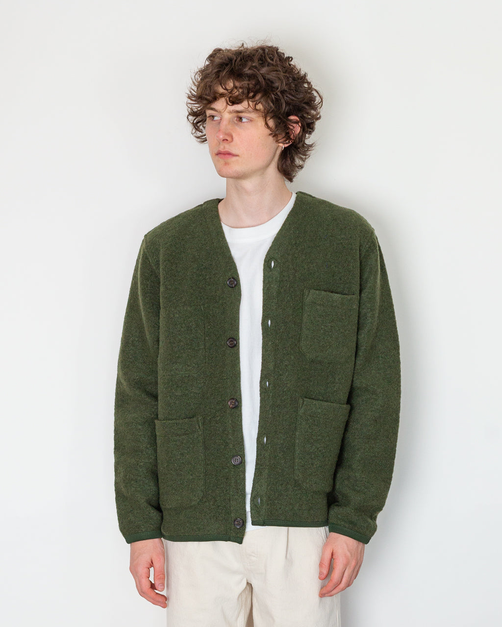 Wool Fleece Cardigan - Olive