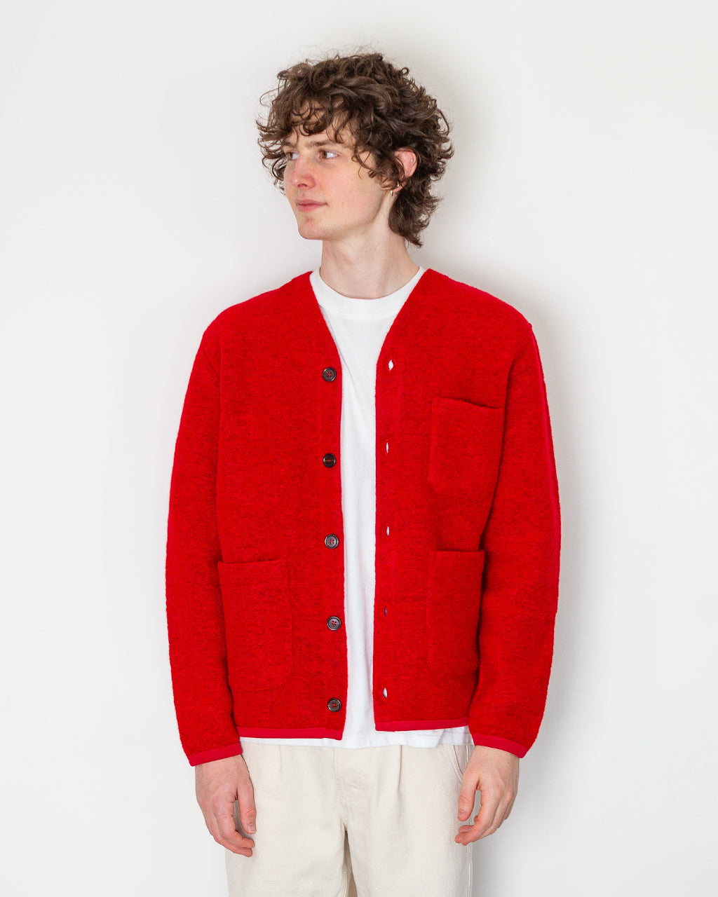 Wool Fleece Cardigan - Scarlet
