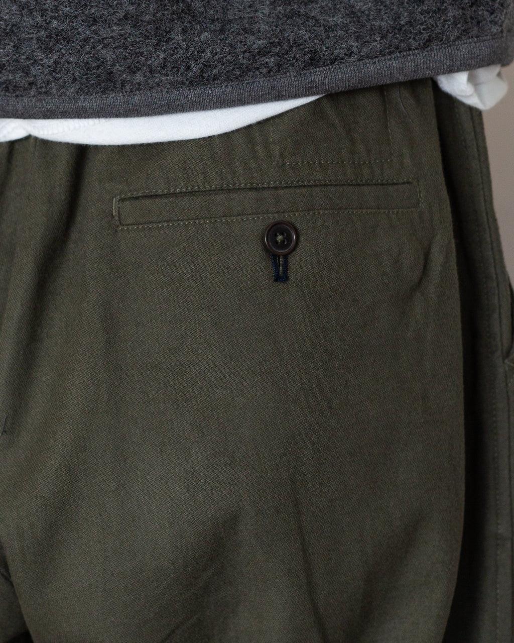 Pleated Track Pant - Olive Brushed Moleskin