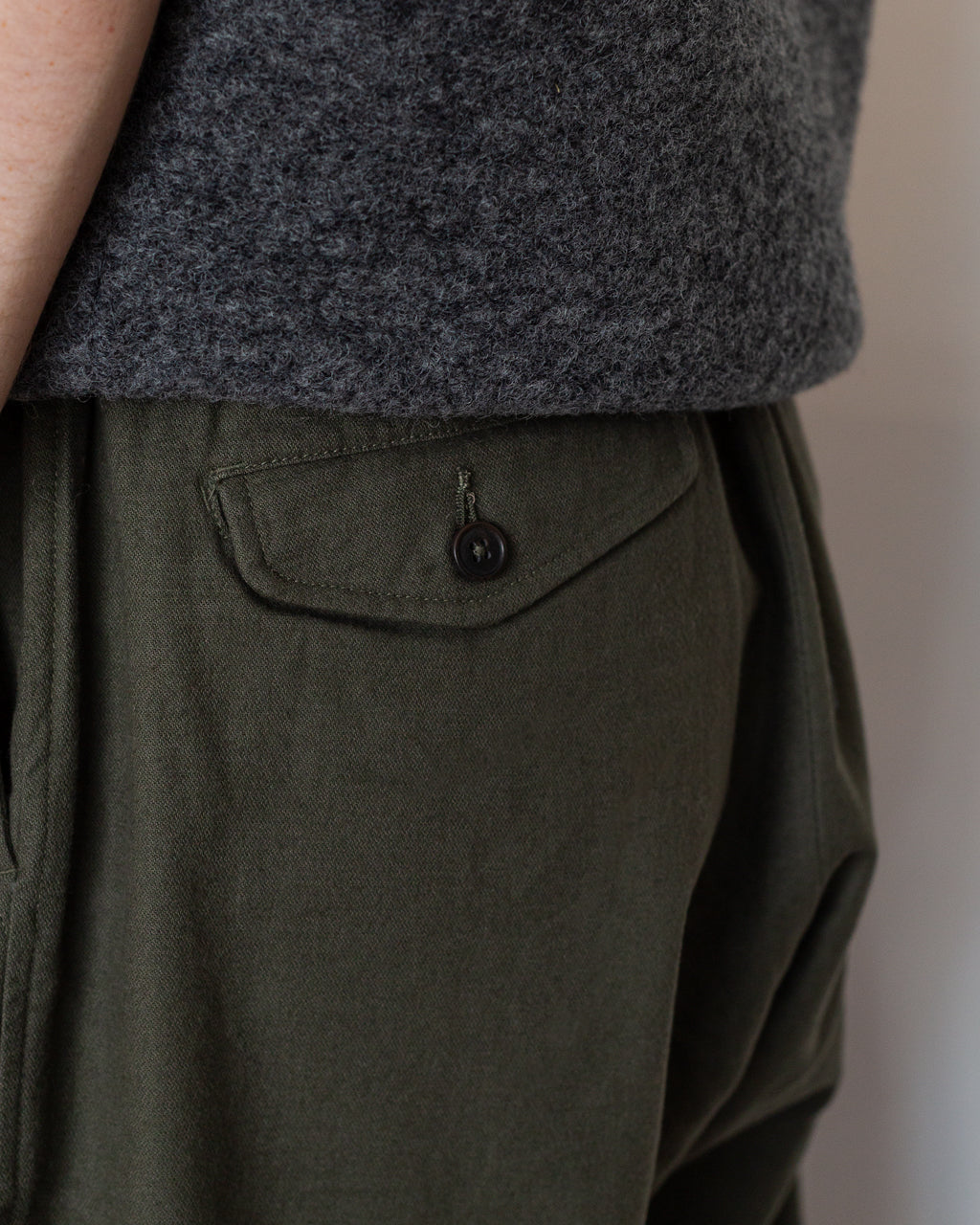 Pleated Track Pant - Olive Brushed Moleskin