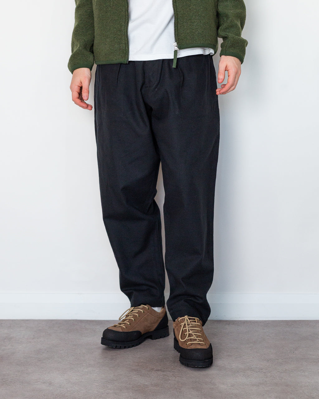Pleated Track Pant - Black Brushed Moleskin