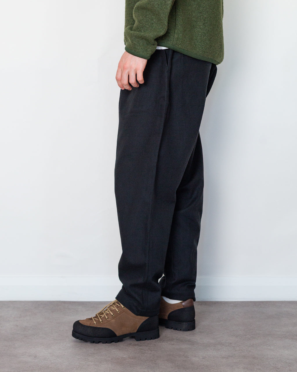 Pleated Track Pant - Black Brushed Moleskin
