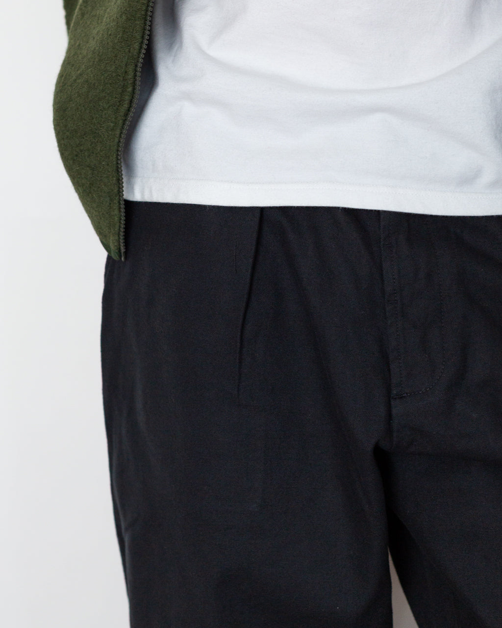 Pleated Track Pant - Black Brushed Moleskin