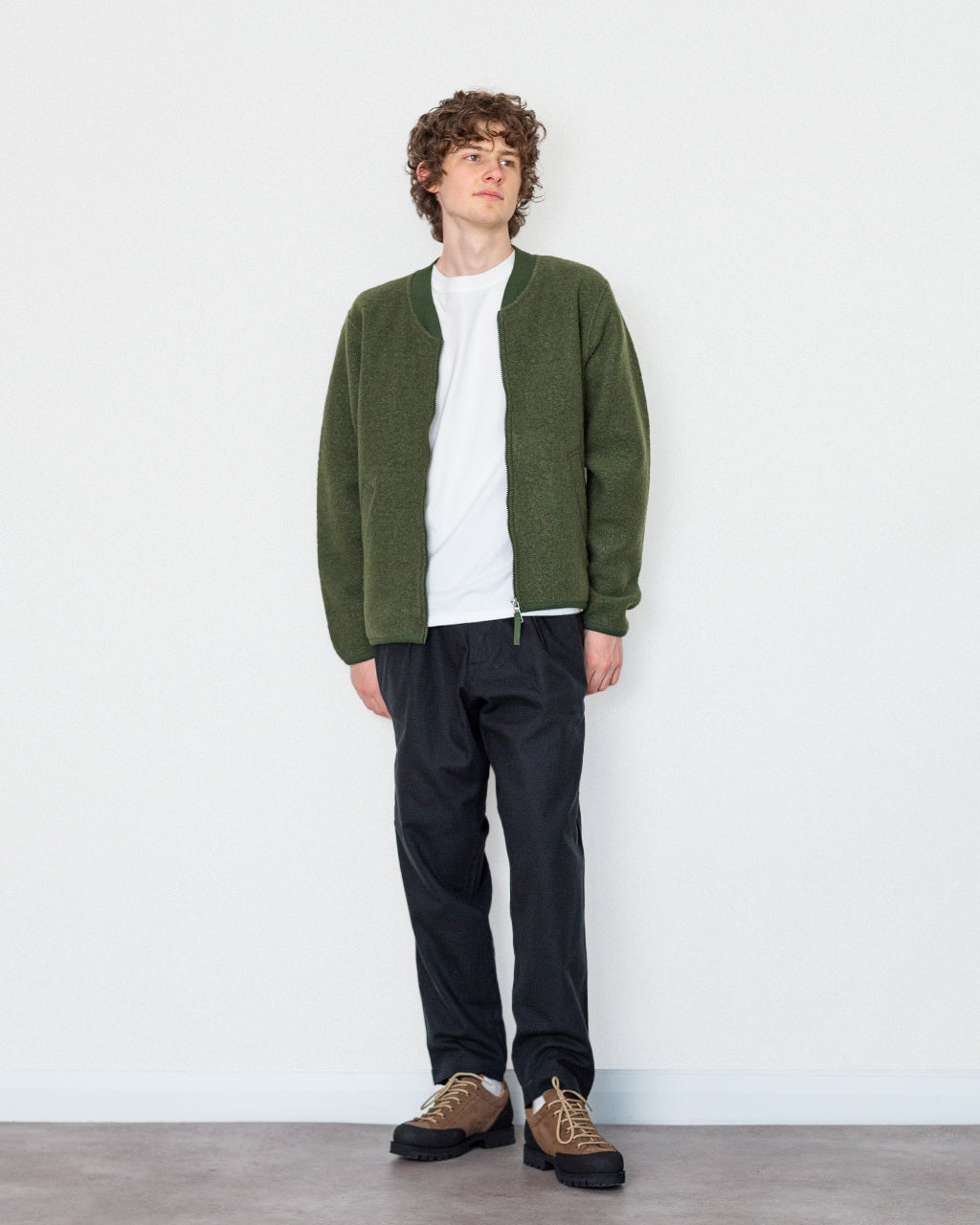 Wool Fleece Zip Bomber - Olive