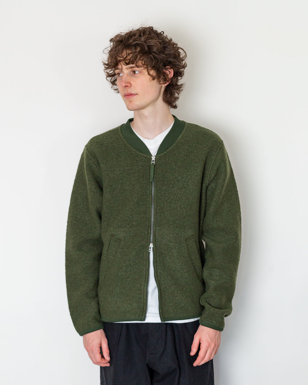 Wool Fleece Zip Bomber - Olive