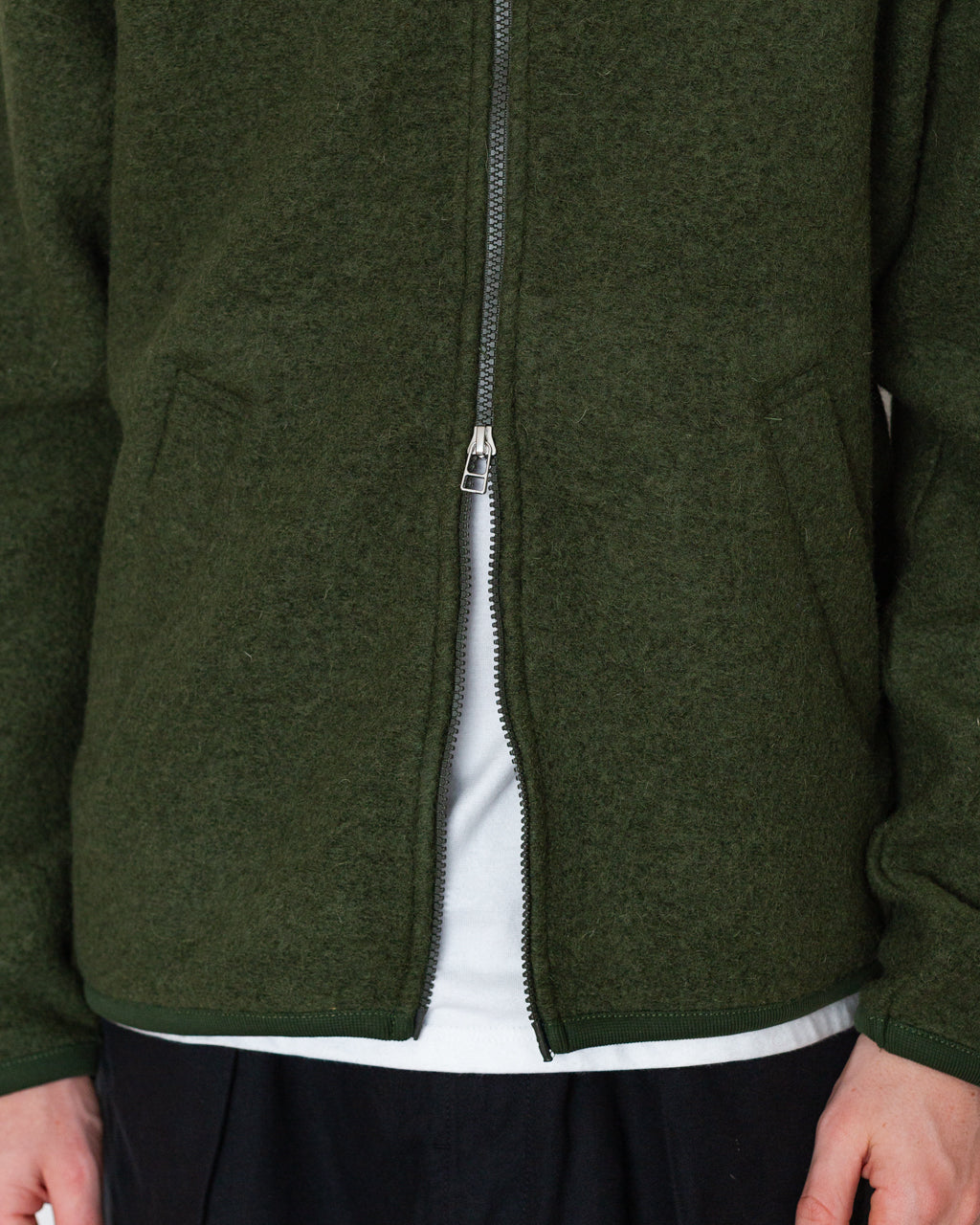 Wool Fleece Zip Bomber - Olive