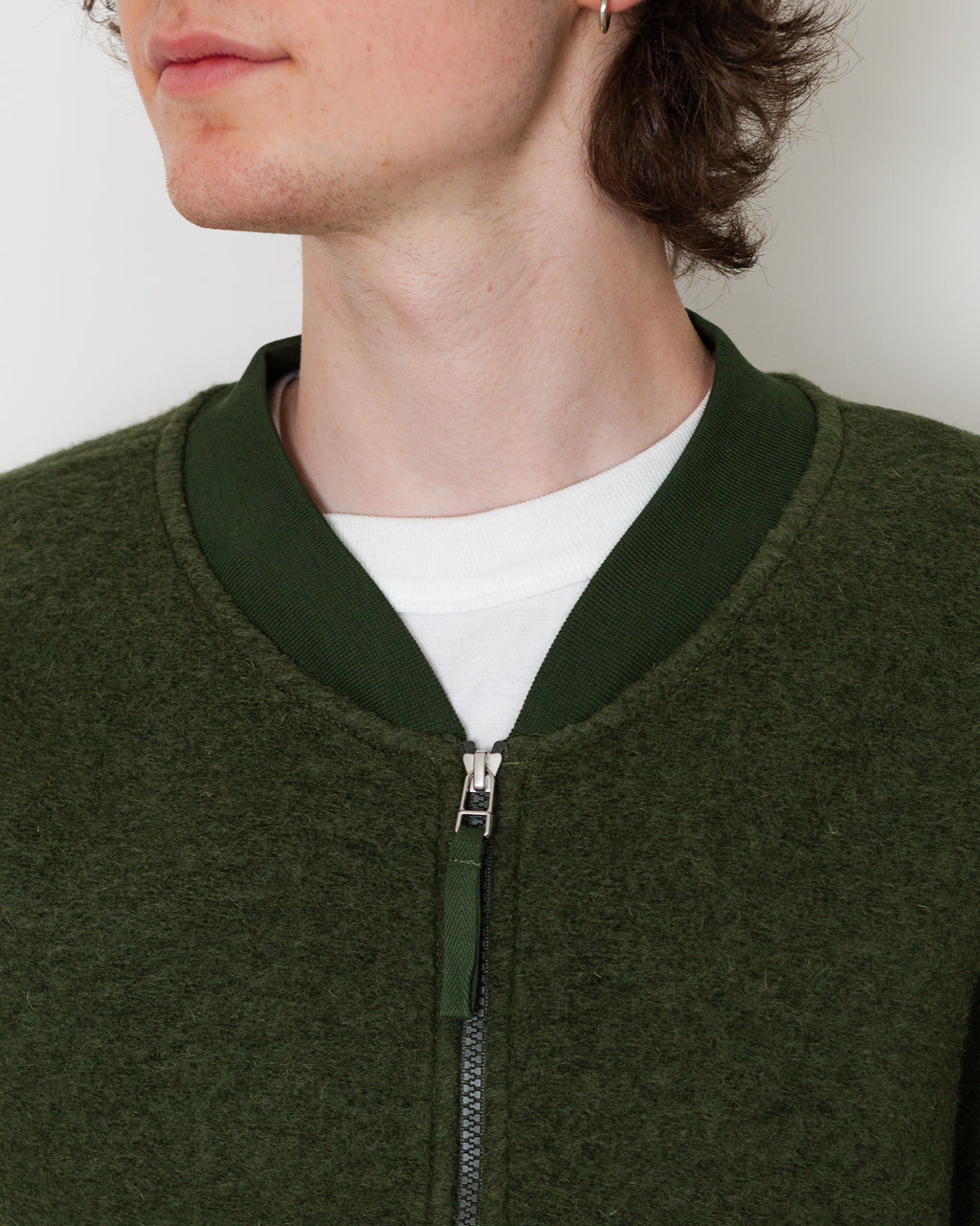 Wool Fleece Zip Bomber - Olive