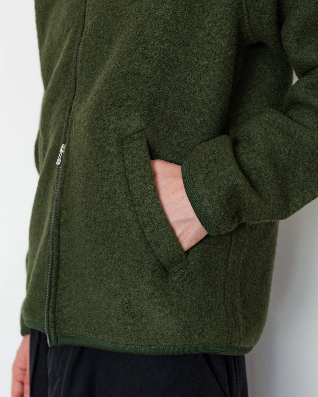Wool Fleece Zip Bomber - Olive