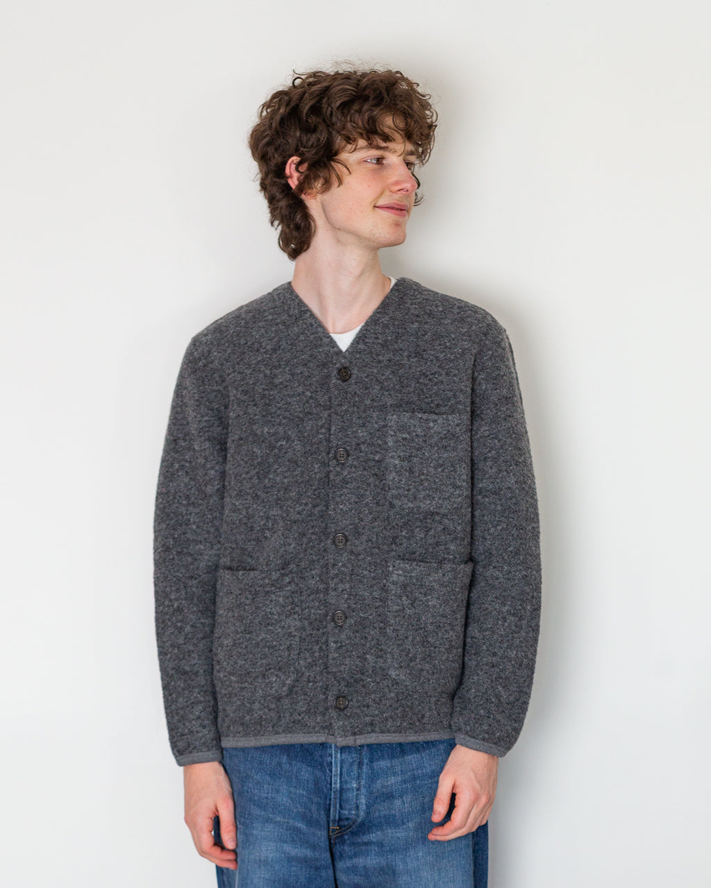 Wool Fleece Cardigan - Grey Marl