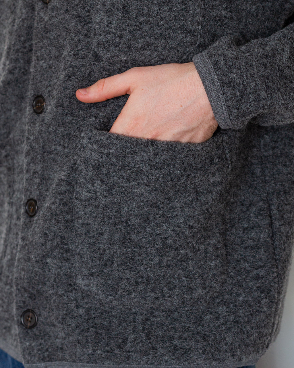 Wool Fleece Cardigan - Grey Marl