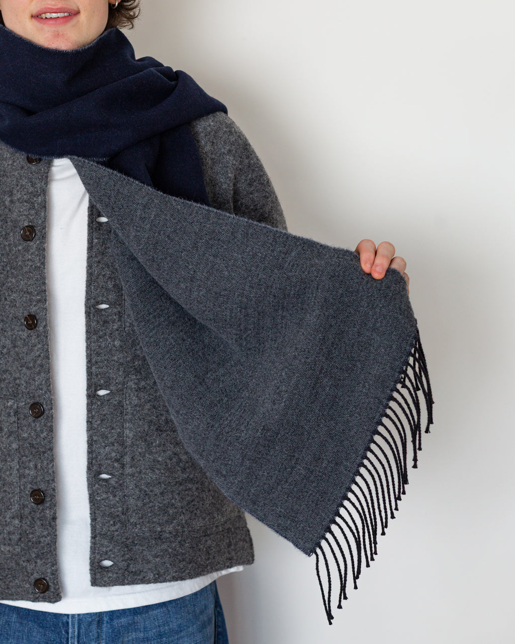 Double Sided Scarf - Navy/Grey