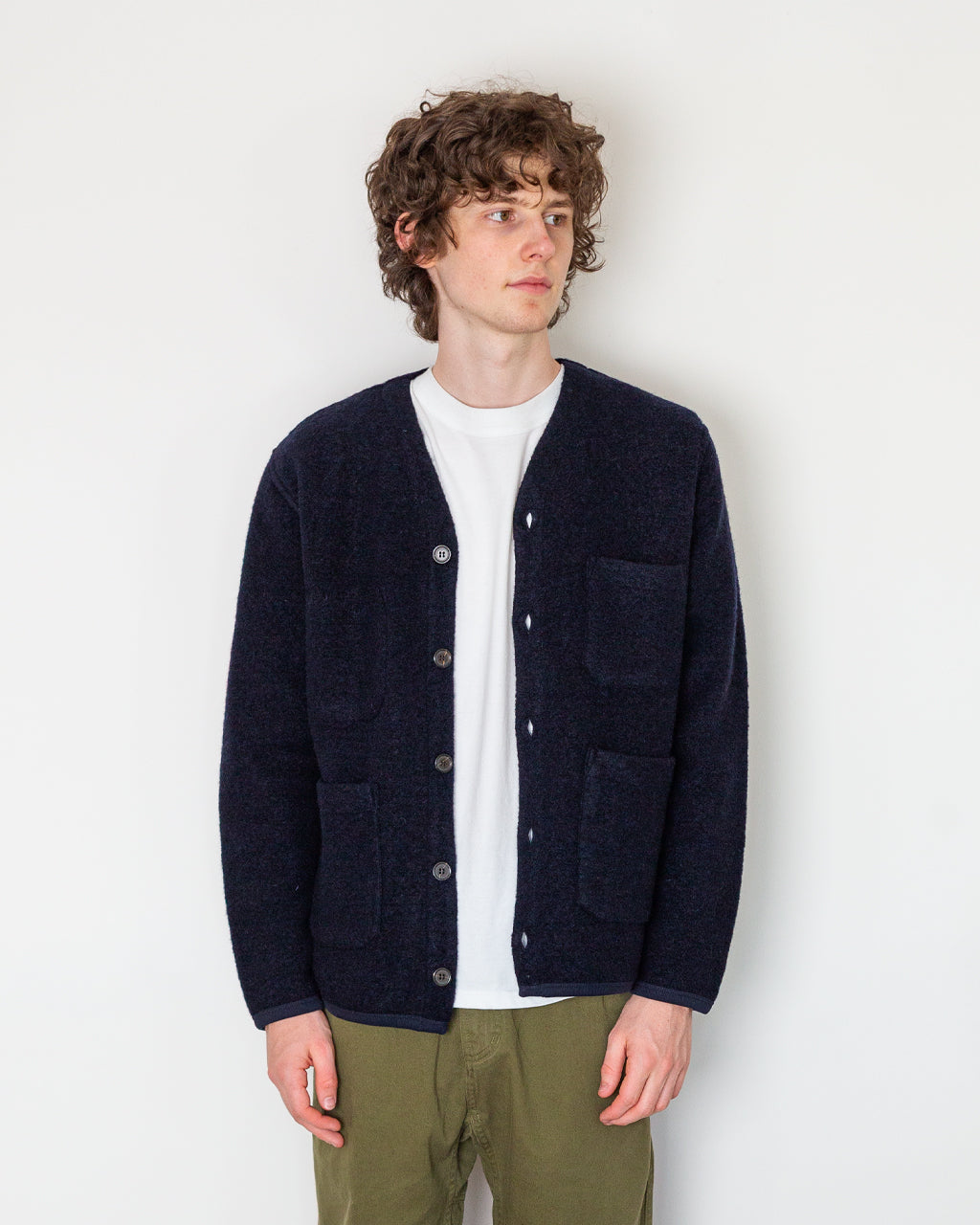 Wool Fleece Cardigan - Navy
