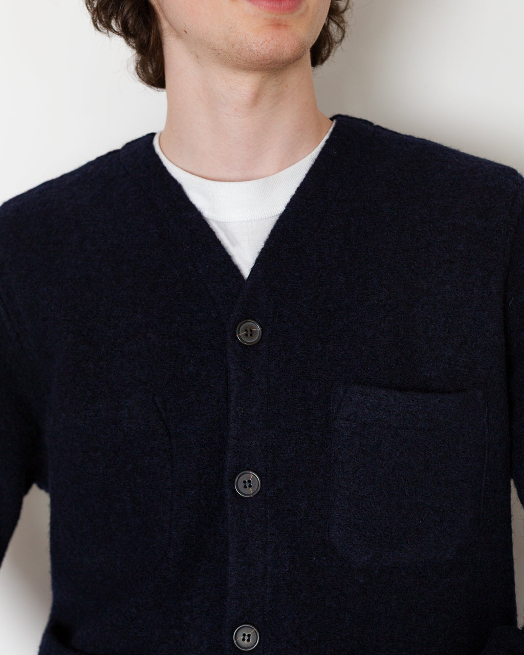 Wool Fleece Cardigan - Navy