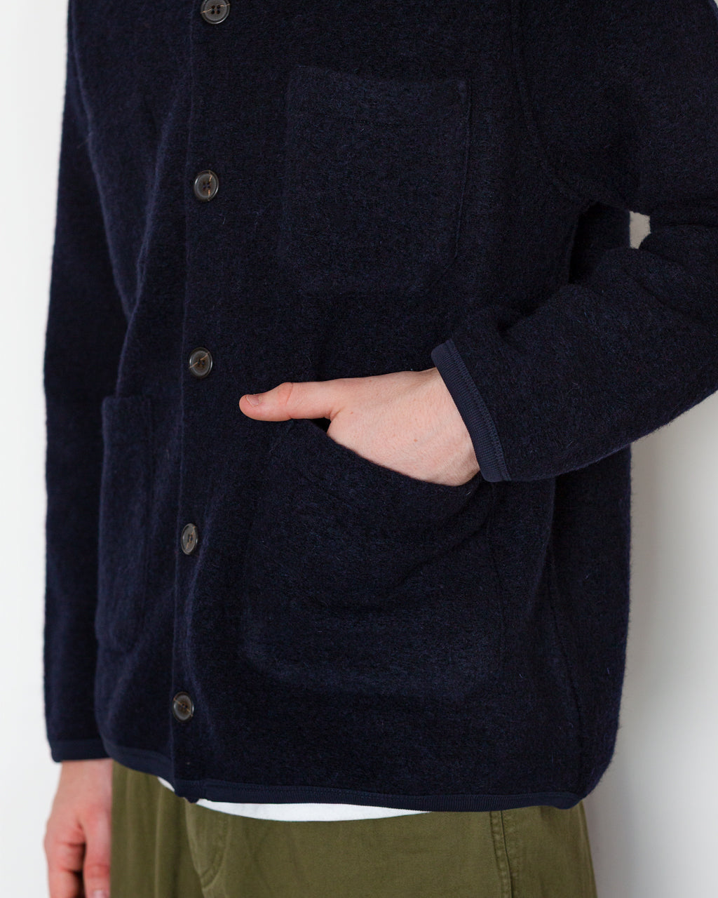 Wool Fleece Cardigan - Navy