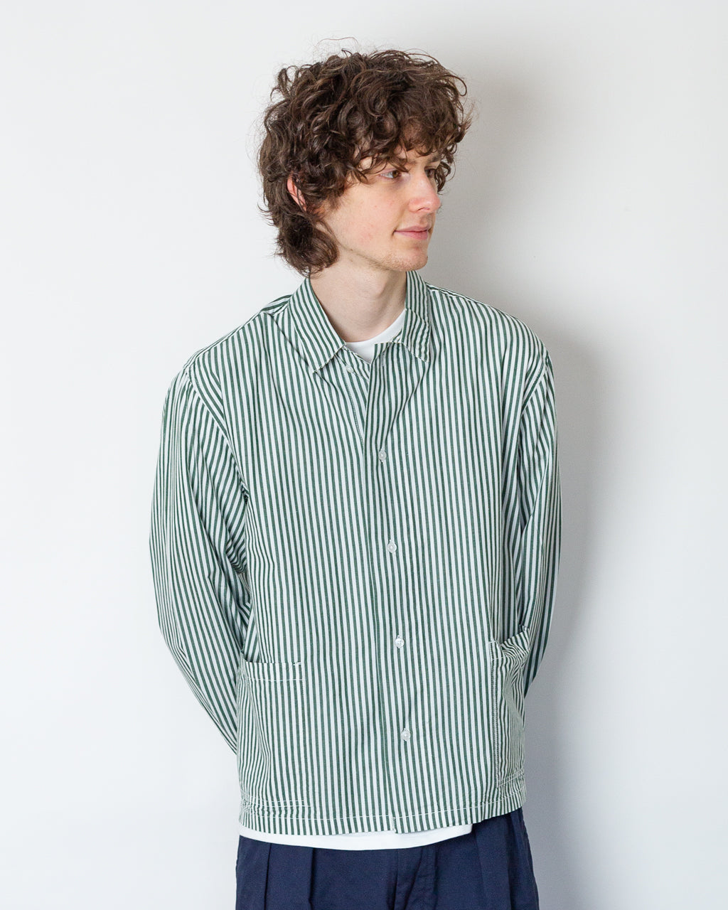 Poplin Stripe Waiter Shirt - Forest