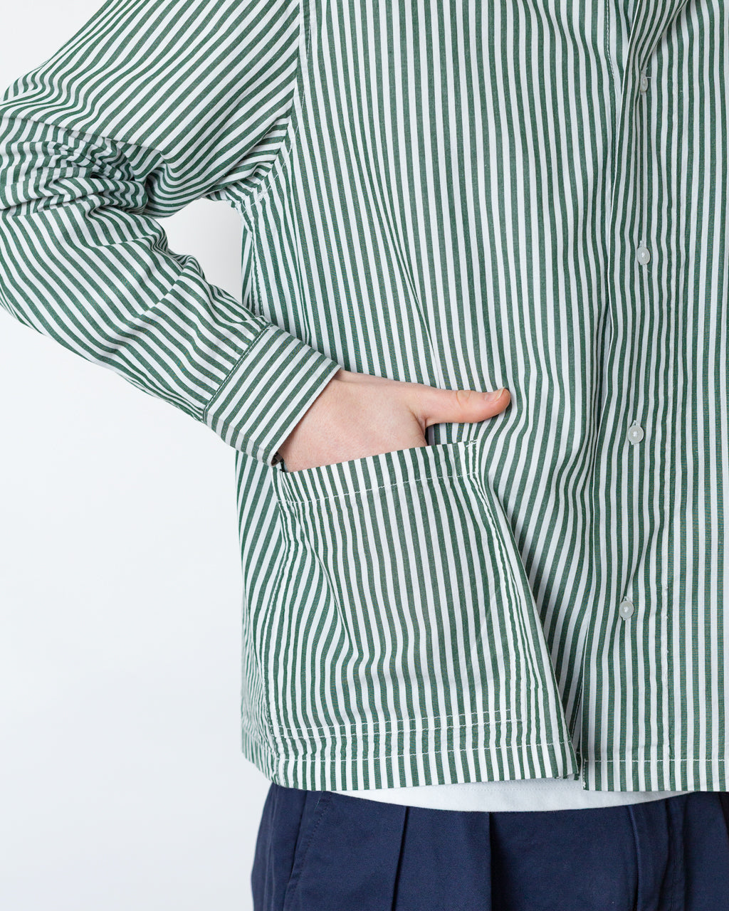 Poplin Stripe Waiter Shirt - Forest