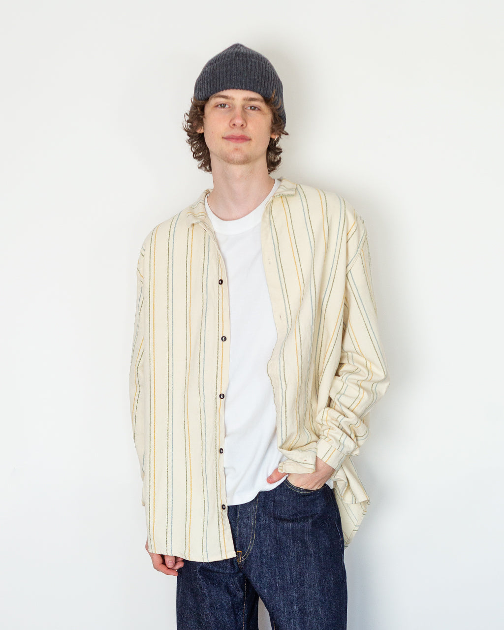 BURRO SHIRT - WOOL STRIPE COTTON TATTERSALL RINSED