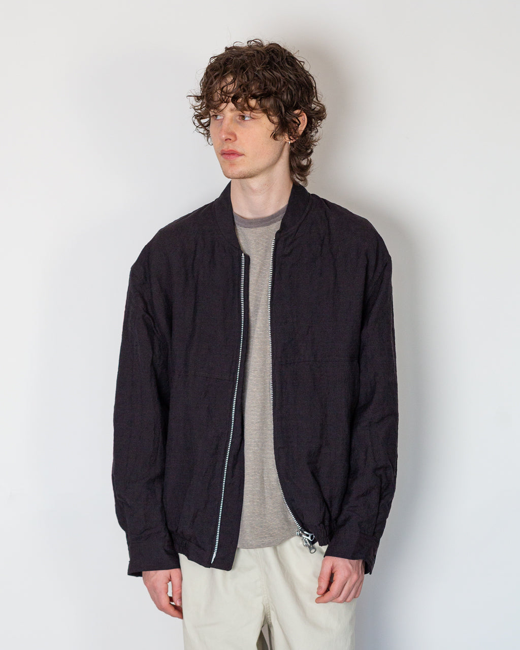 Tumble Washed Full Zip Short Jacket - Brown
