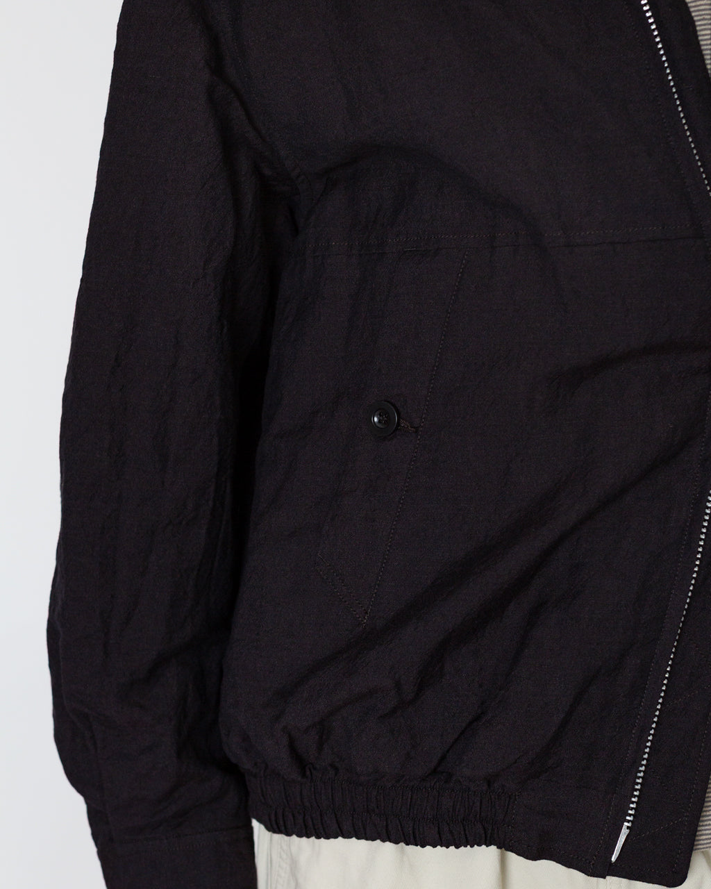 Tumble Washed Full Zip Short Jacket - Brown