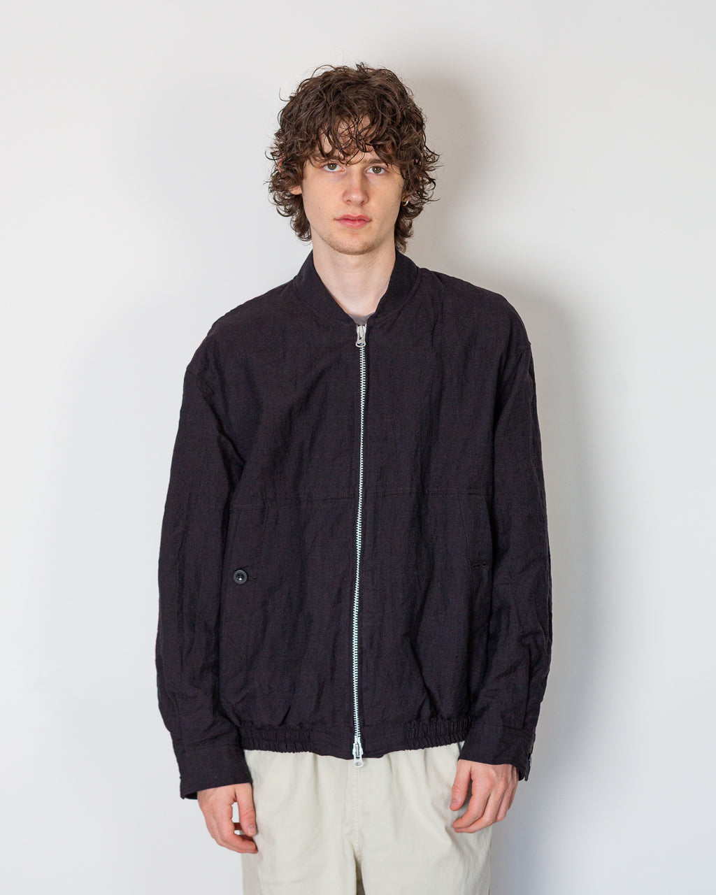 Tumble Washed Full Zip Short Jacket - Brown
