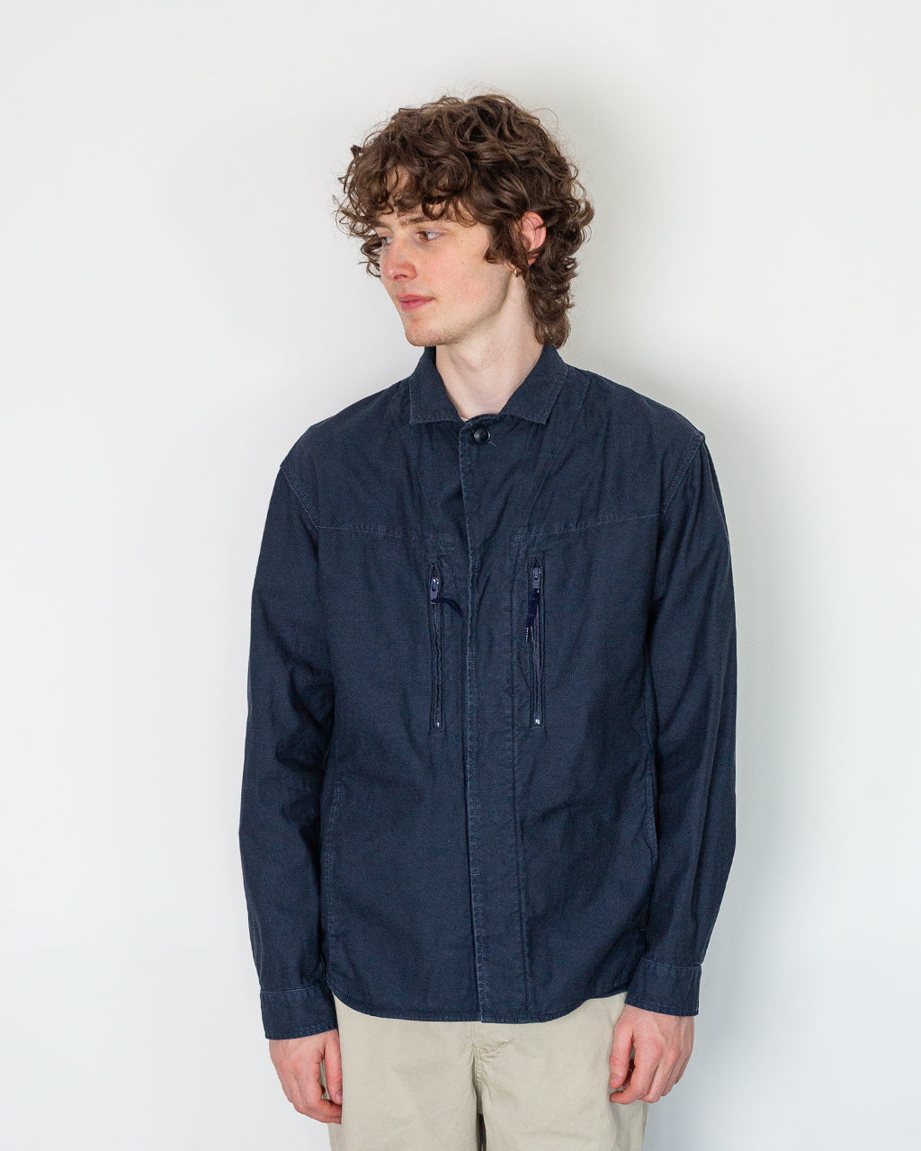 Back Satin F-1 Style Shirt Jacket - Navy