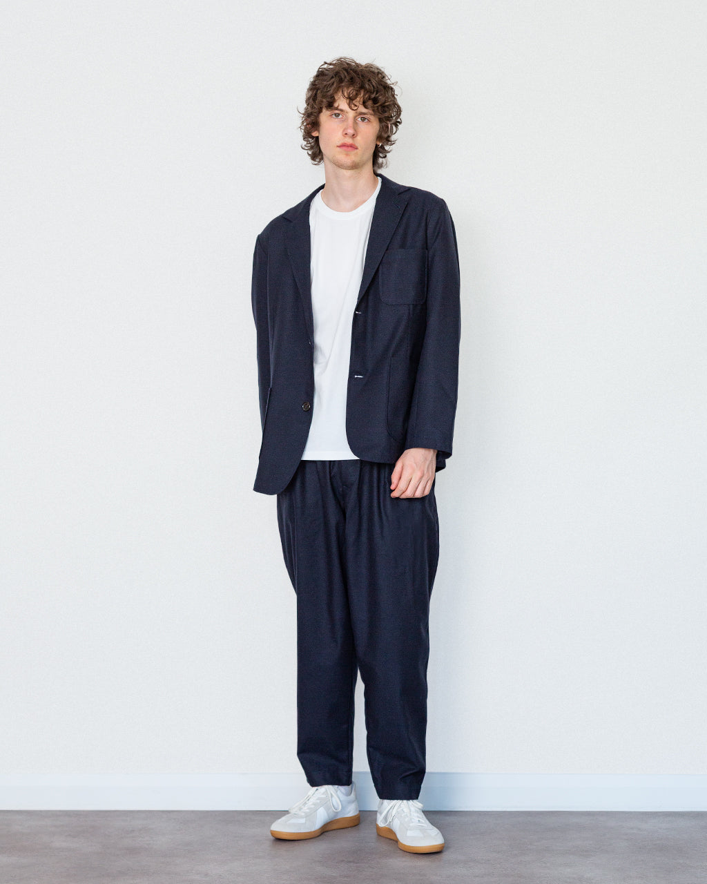 Pleated Track Pant - Navy IT Tweed