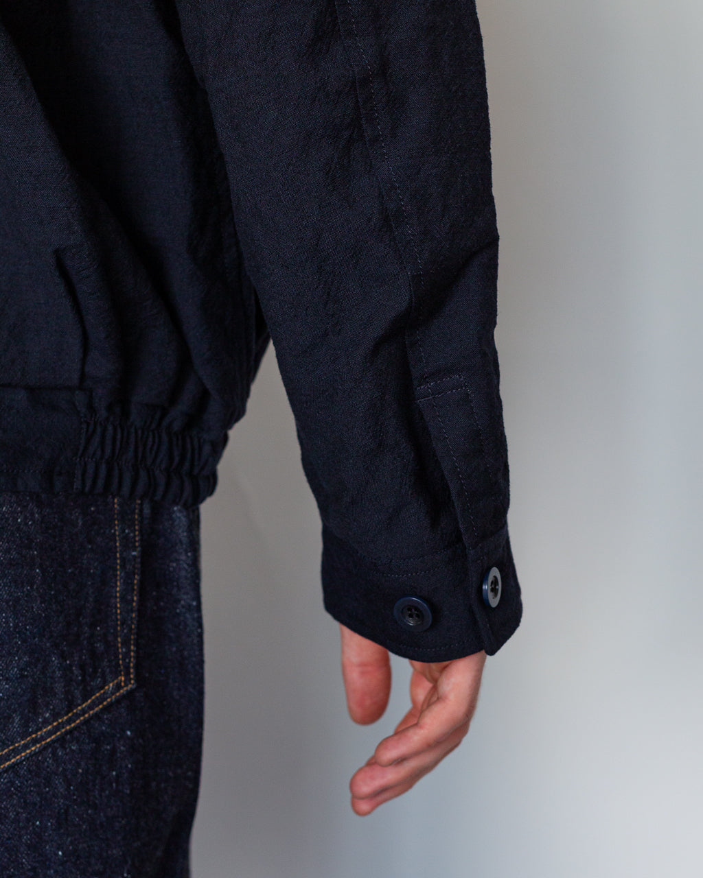 Tumble Washed Full Zip Short Jacket - Navy