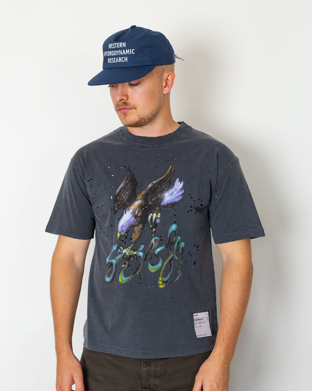 MothTech T-Shirt - Aged Black AirBrush Eagle