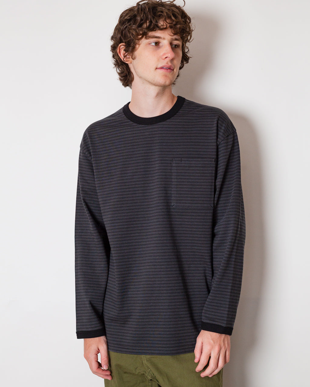 Powell Long Sleeve Stripe T-shirt - Charcoal