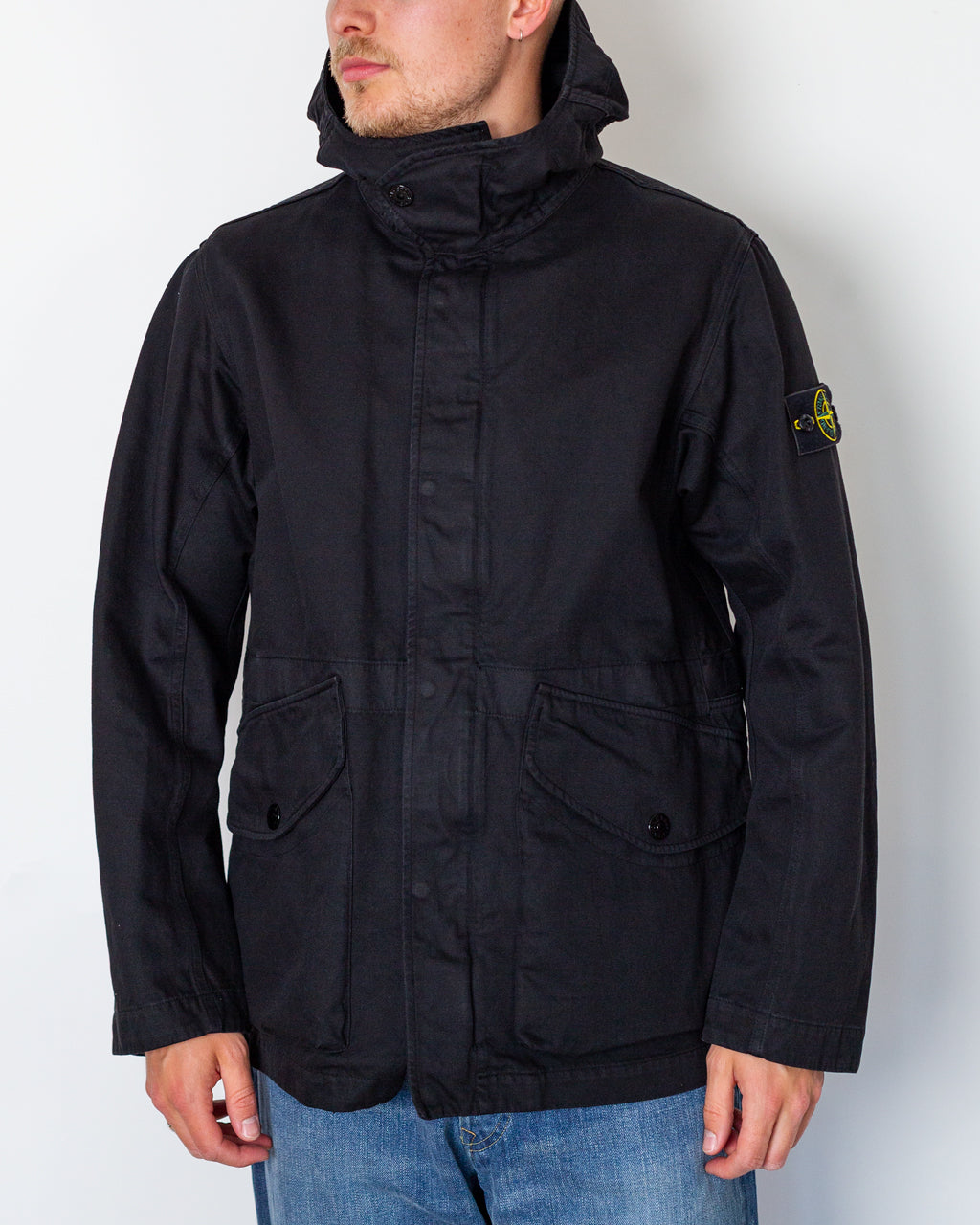 Cotton Linen Drill Short Parka - Black V0029