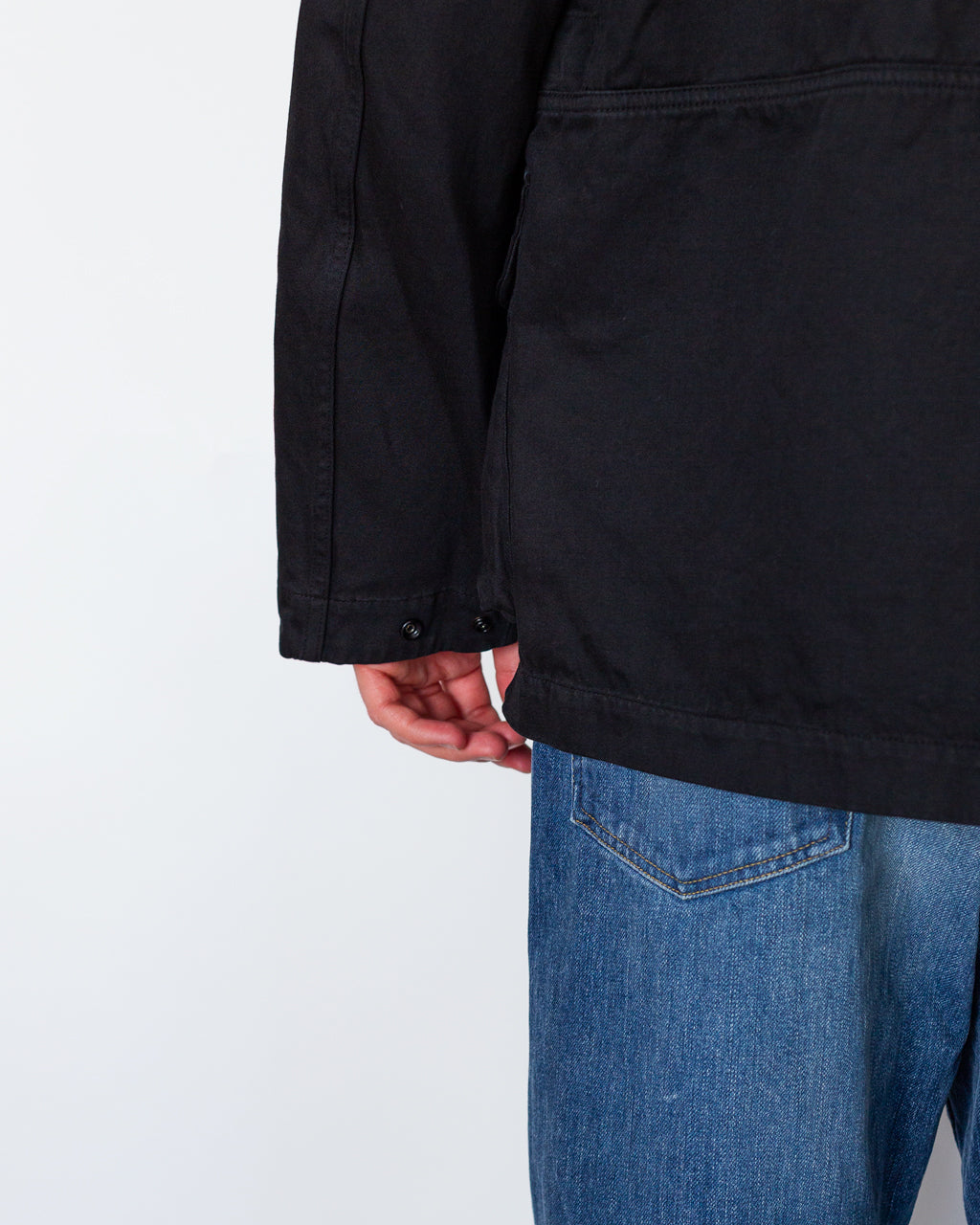 Cotton Linen Drill Short Parka - Black V0029