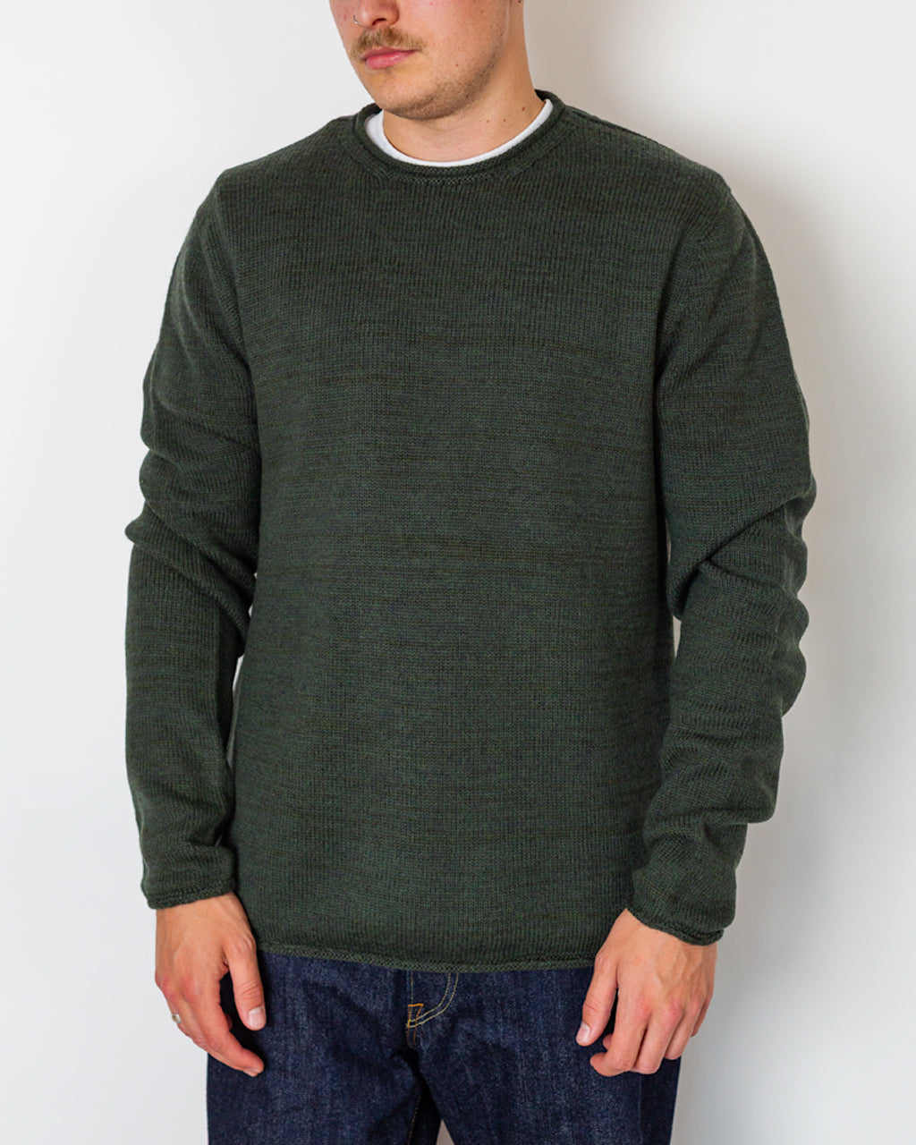 Textured Roll Trim Tunic - Green Marl