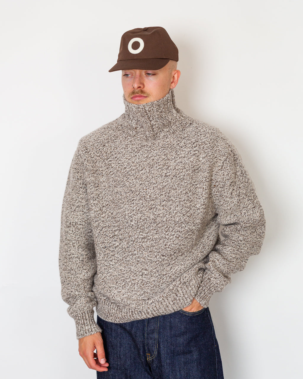 100% Cashmere RN Sweater - Brown Mix