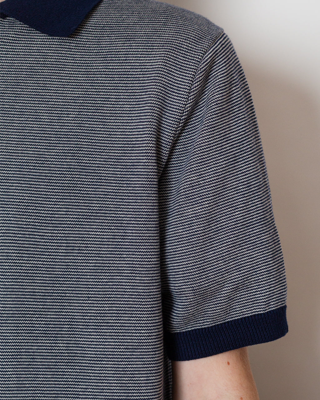 Microstripe SS Polo - Navy/Ecru