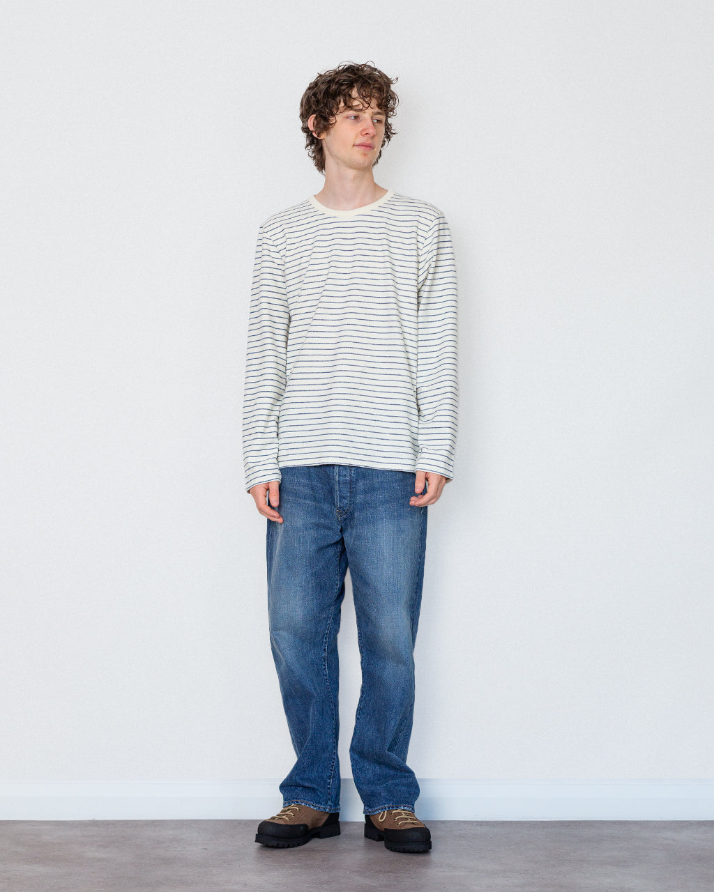 L/S Texture Tee - Ecru/Soft Blue